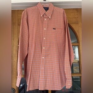 Faconnable Men’s Long Sleeve Button Down Orange And Blue Plaid Classsique XXL